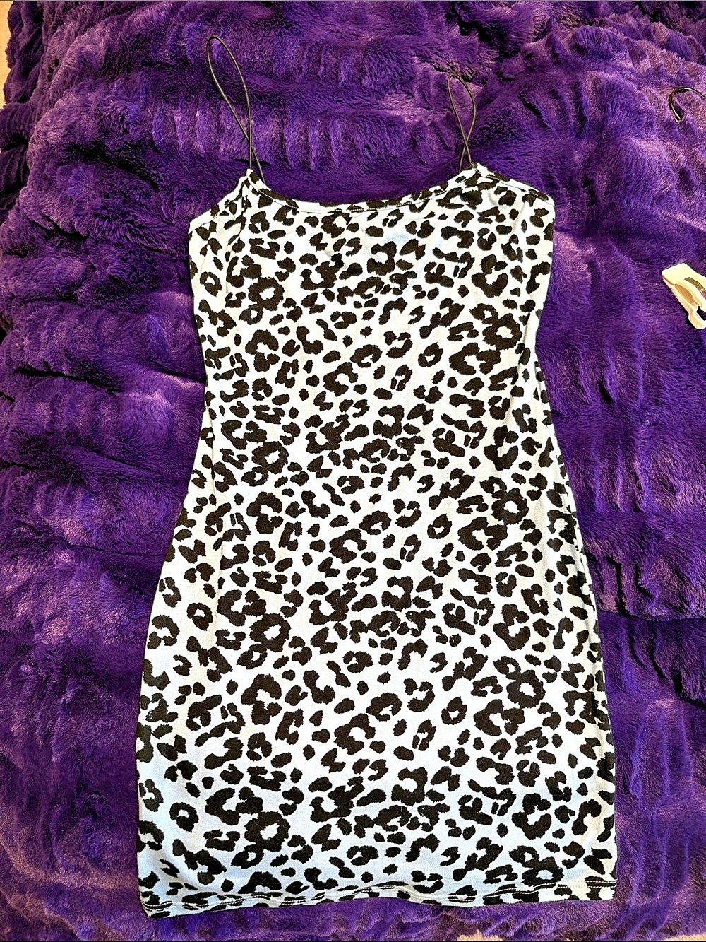 One by One Light Blue Leopard Print Mini Dress. Size s